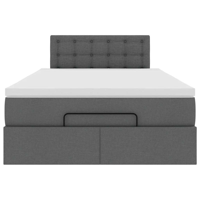 Ottoman Bed with Mattress & LEDs Dark Grey King Single Fabric