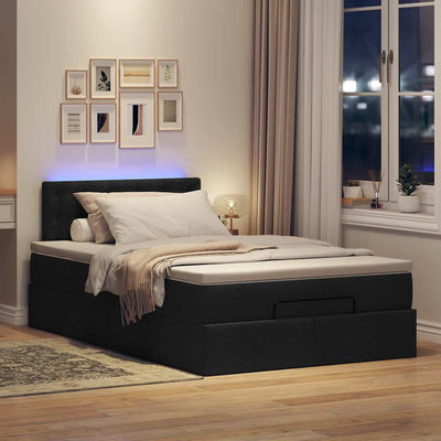 Ottoman Bed with Mattress & LEDs Black King Single Fabric