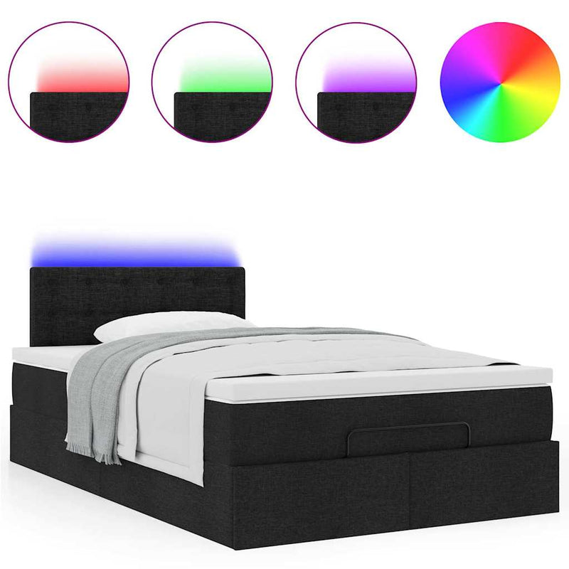 Ottoman Bed with Mattress & LEDs Black King Single Fabric