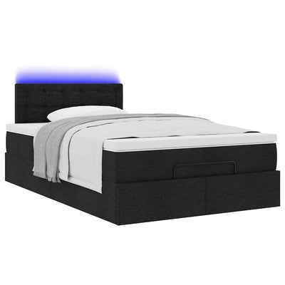 Ottoman Bed with Mattress & LEDs Black King Single Fabric