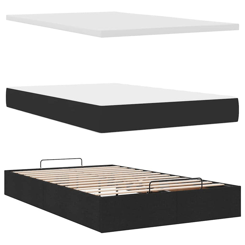 Ottoman Bed with Mattress & LEDs Black King Single Fabric