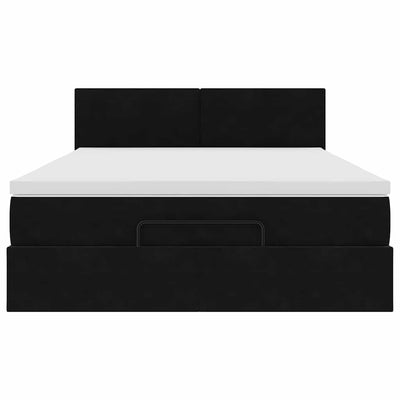 Ottoman Bed with Mattress & LEDs Black Double Velvet