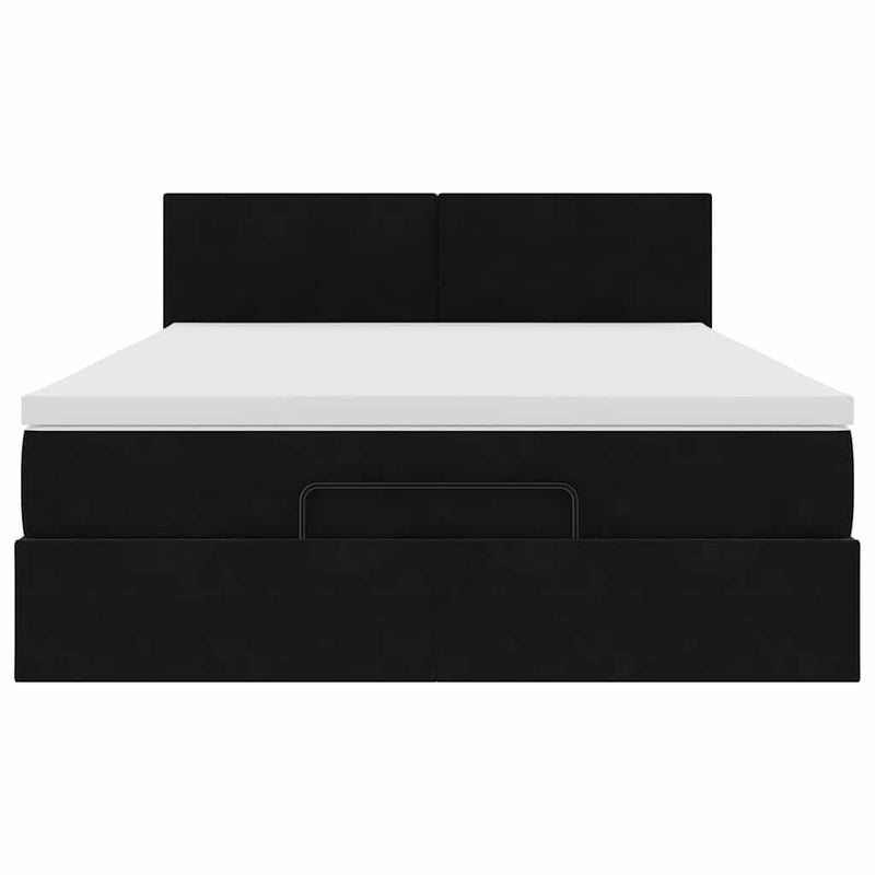 Ottoman Bed with Mattress & LEDs Black Double Velvet