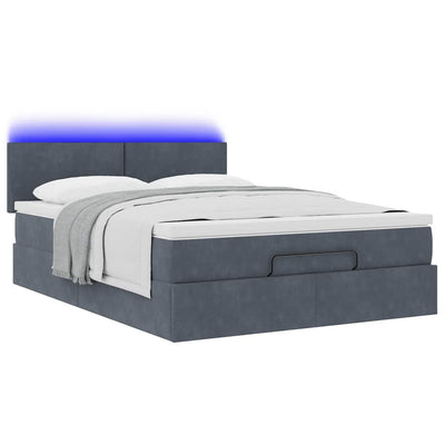 Ottoman Bed with Mattress & LEDs Dark Grey Queen Velvet