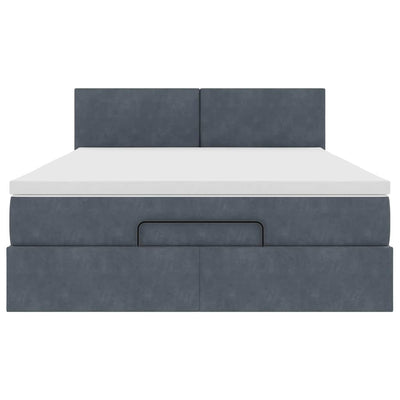 Ottoman Bed with Mattress & LEDs Dark Grey Queen Velvet