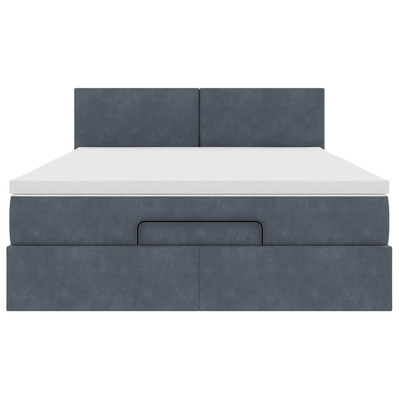 Ottoman Bed with Mattress & LEDs Dark Grey Queen Velvet