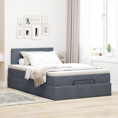 Ottoman Bed with Mattress & LEDs Dark Grey King Single Velvet