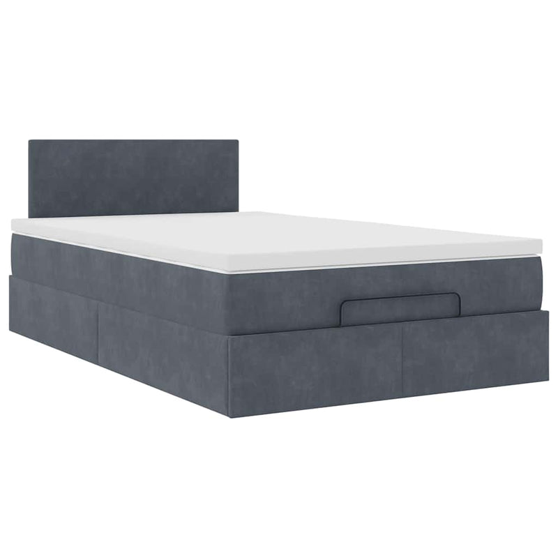 Ottoman Bed with Mattress & LEDs Dark Grey King Single Velvet