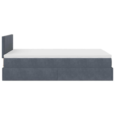 Ottoman Bed with Mattress & LEDs Dark Grey King Single Velvet