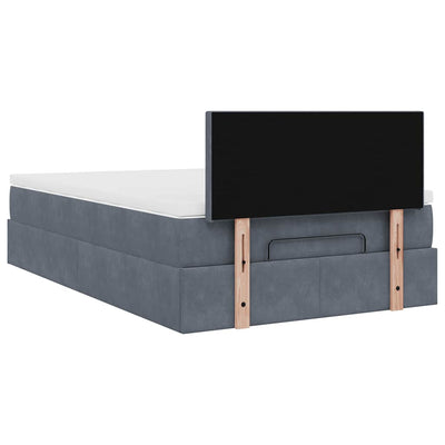 Ottoman Bed with Mattress & LEDs Dark Grey King Single Velvet