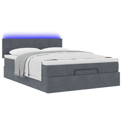 Ottoman Bed with Mattress & LEDs Dark Grey Double Velvet