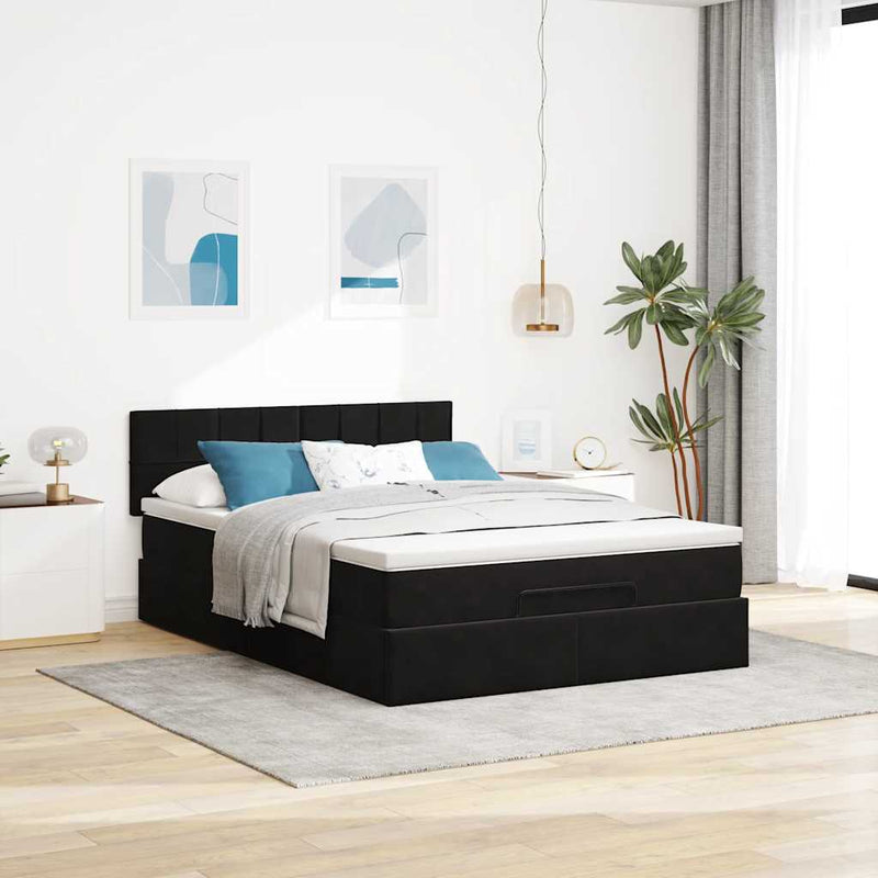 Ottoman Bed with Mattress & LEDs Black Double Velvet