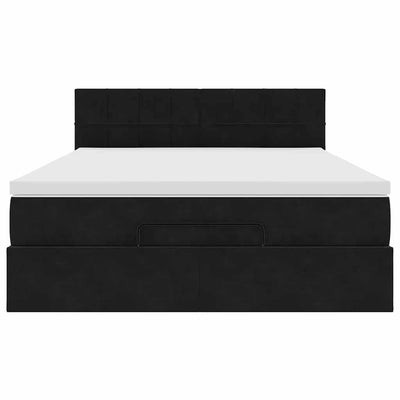 Ottoman Bed with Mattress & LEDs Black Double Velvet