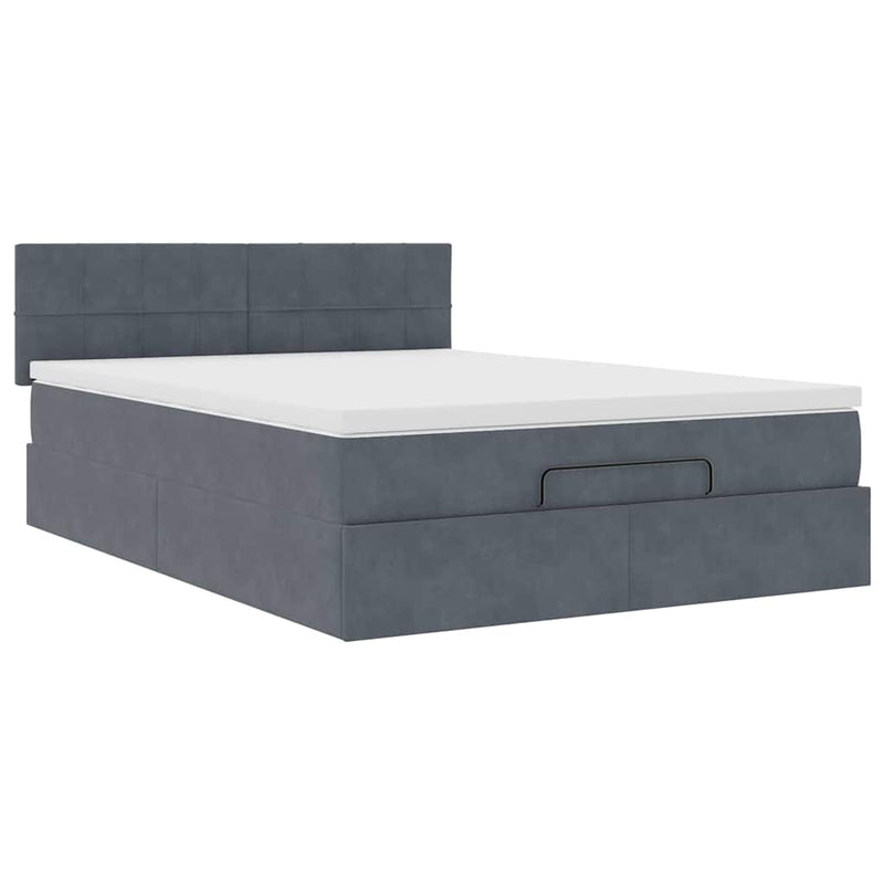 Ottoman Bed with Mattress & LEDs Dark Grey Queen Velvet