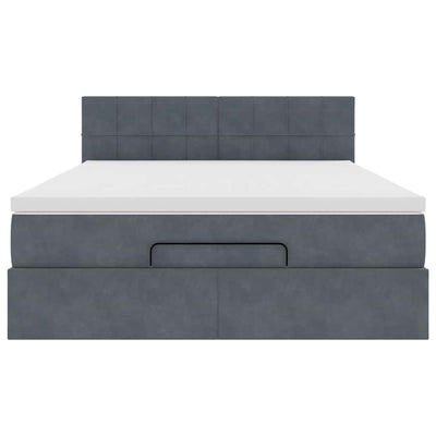 Ottoman Bed with Mattress & LEDs Dark Grey Queen Velvet