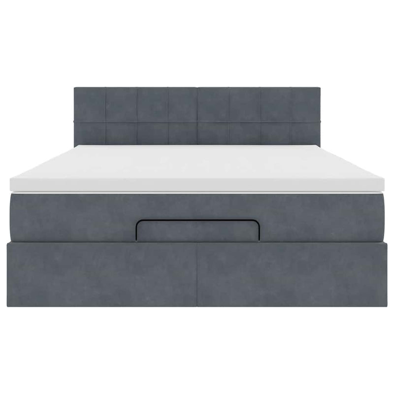 Ottoman Bed with Mattress & LEDs Dark Grey Queen Velvet