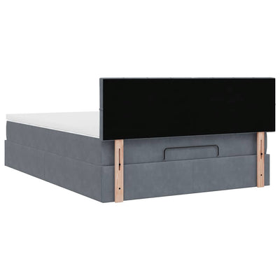 Ottoman Bed with Mattress & LEDs Dark Grey Queen Velvet