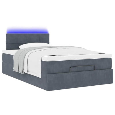 Ottoman Bed with Mattress & LEDs Dark Grey King Single Velvet