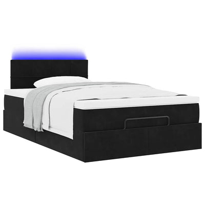 Ottoman Bed with Mattress & LEDs Black King Single Velvet