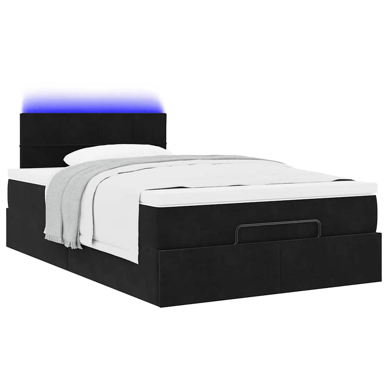 Ottoman Bed with Mattress & LEDs Black King Single Velvet