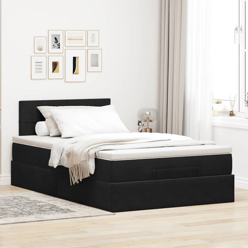 Ottoman Bed with Mattress & LEDs Black King Single Velvet