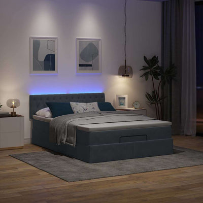 Ottoman Bed with Mattress & LEDs Dark Grey Double Velvet