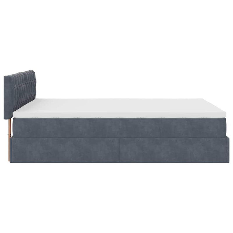 Ottoman Bed with Mattress & LEDs Dark Grey Double Velvet