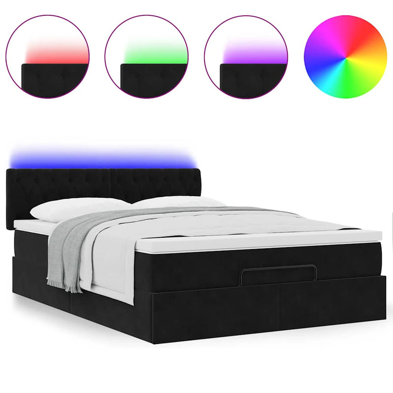 Ottoman Bed with Mattress & LEDs Black Double Velvet