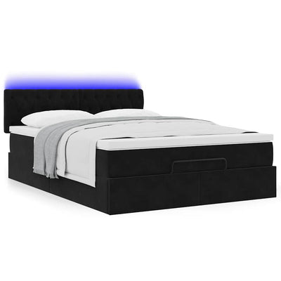 Ottoman Bed with Mattress & LEDs Black Double Velvet