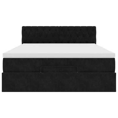 Ottoman Bed with Mattress & LEDs Black Double Velvet