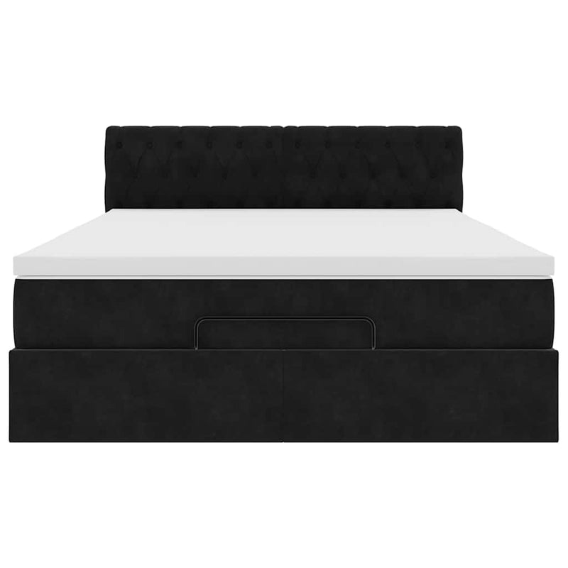 Ottoman Bed with Mattress & LEDs Black Double Velvet