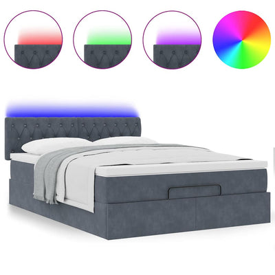 Ottoman Bed with Mattress & LEDs Dark Grey Queen Velvet