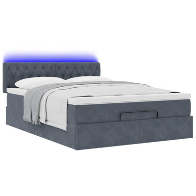 Ottoman Bed with Mattress & LEDs Dark Grey Queen Velvet