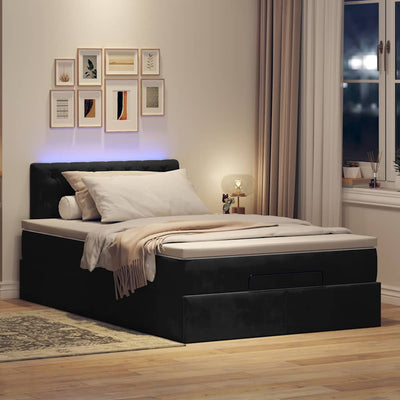 Ottoman Bed with Mattress & LEDs Black King Single Velvet