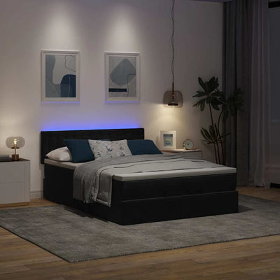 Ottoman Bed with Mattress & LEDs Black Double Velvet