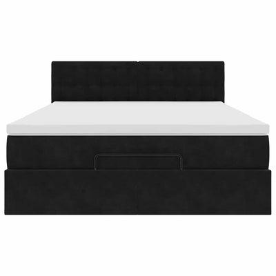 Ottoman Bed with Mattress & LEDs Black Double Velvet