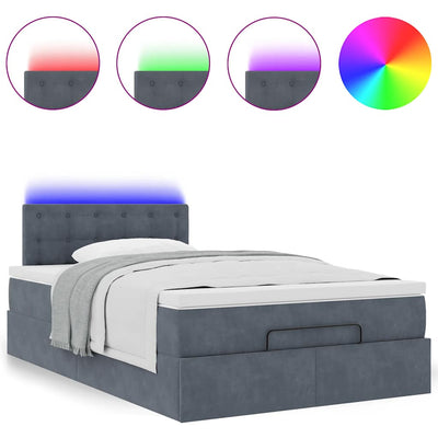 Ottoman Bed with Mattress & LEDs Dark Grey King Single Velvet