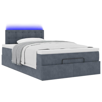 Ottoman Bed with Mattress & LEDs Dark Grey King Single Velvet