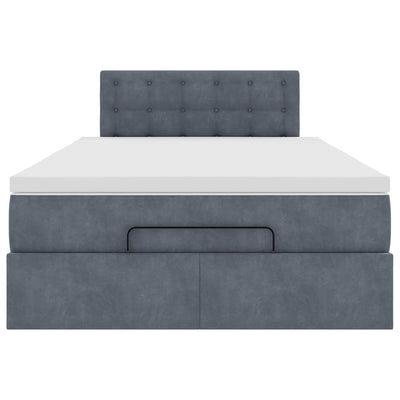 Ottoman Bed with Mattress & LEDs Dark Grey King Single Velvet