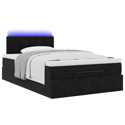 Ottoman Bed with Mattress & LEDs Black King Single Velvet