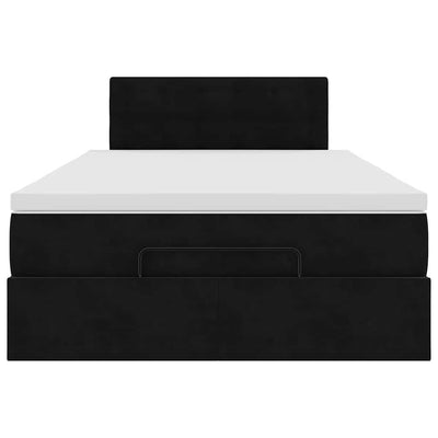 Ottoman Bed with Mattress & LEDs Black King Single Velvet