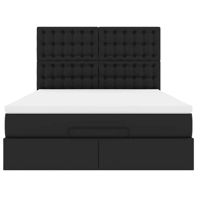 Ottoman Bed with Mattress Black Double Faux Leather