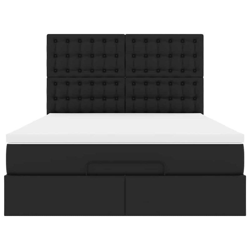 Ottoman Bed with Mattress Black Double Faux Leather