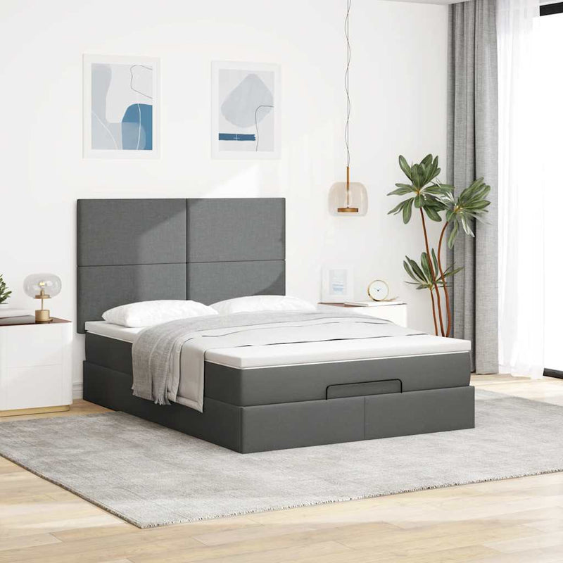 Ottoman Bed with Mattress Dark Grey Double Fabric