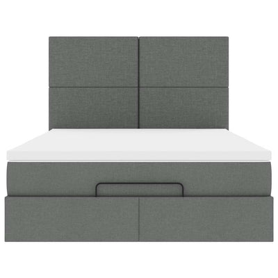 Ottoman Bed with Mattress Dark Grey Double Fabric