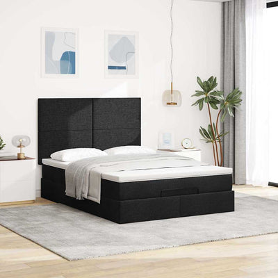 Ottoman Bed with Mattress Black Double Fabric