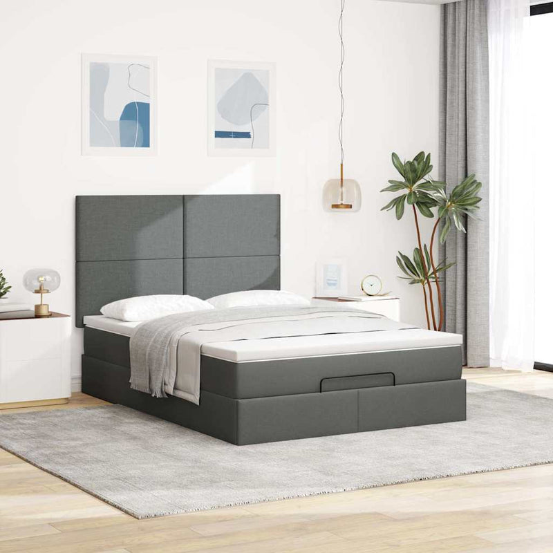 Ottoman Bed with Mattress Dark Grey Queen Fabric