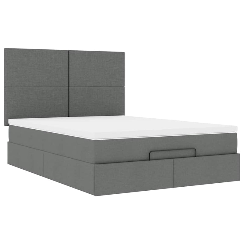 Ottoman Bed with Mattress Dark Grey Queen Fabric