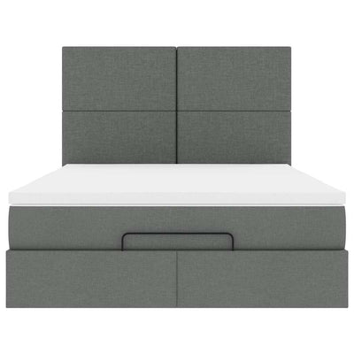 Ottoman Bed with Mattress Dark Grey Queen Fabric