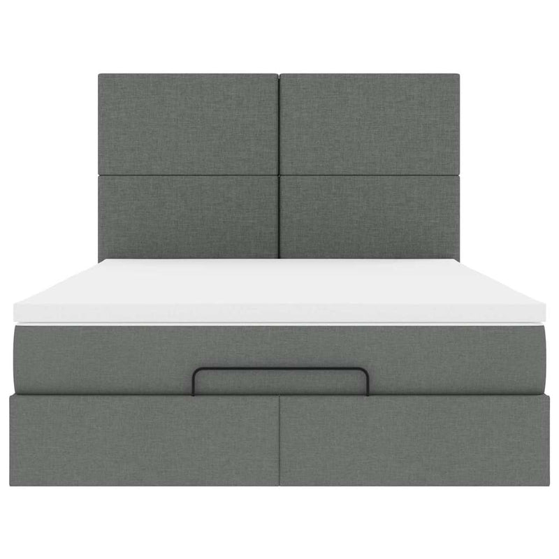 Ottoman Bed with Mattress Dark Grey Queen Fabric